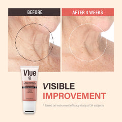 Close-up of VLUE cream texture highlighting hydration from collagen and hyaluronic acid.