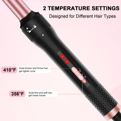 Vnina curling iron heat settings shown for 180°C and 210°C use cases.