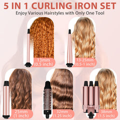 Vnina interchangeable barrels close-up showing varied curl sizes for different looks