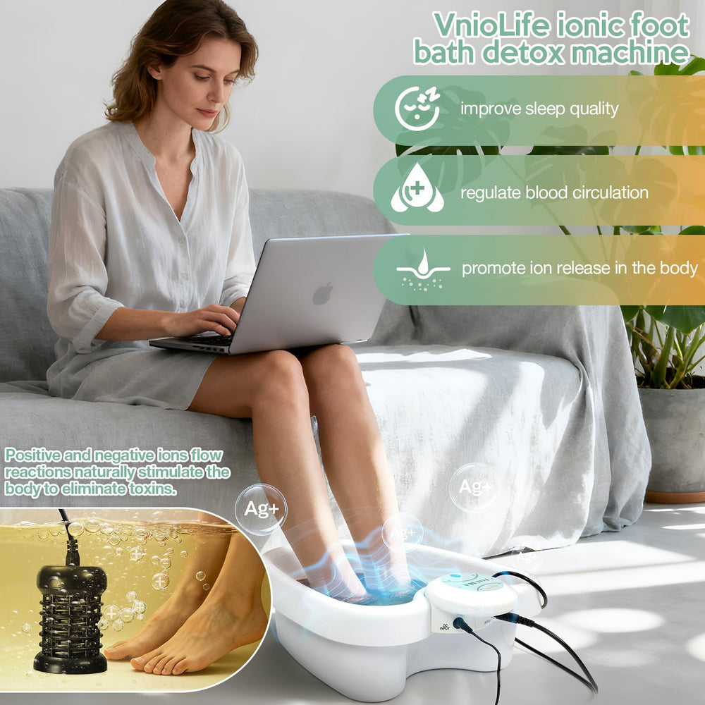 VnioLife portable foot detox machine shown in side view for easy setup