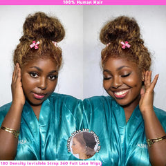 VNLQJXX Honey Blonde 360 lace front wig back view shows full silhouette