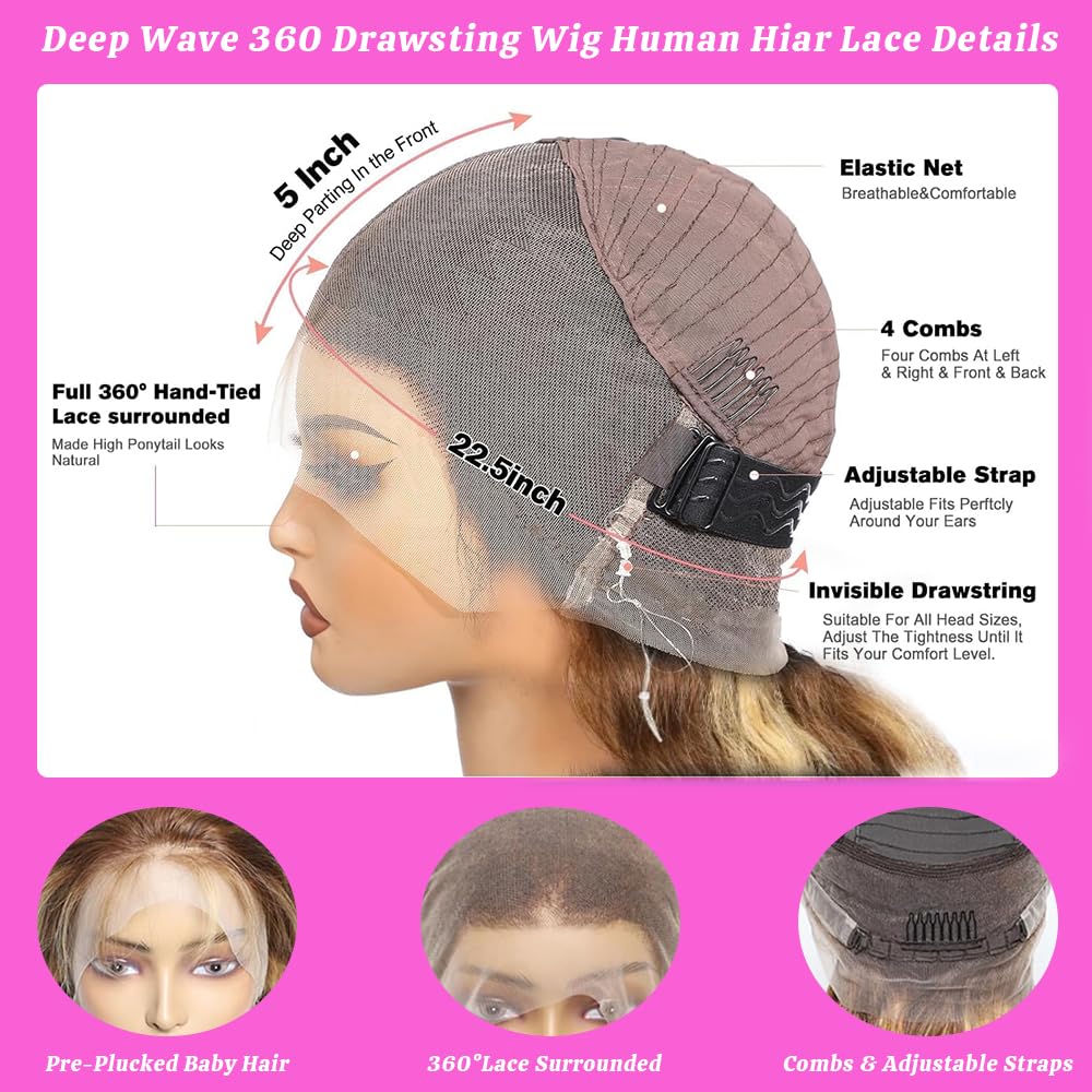 VNLQJXX Hidden strap on 360 lace front wig for secure fit
