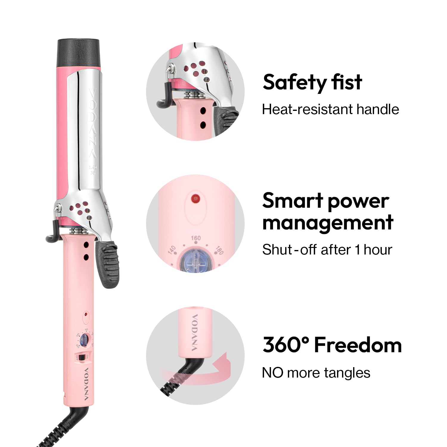 Vodana GlamWave pink curling wand creates salon-worthy everyday curls.