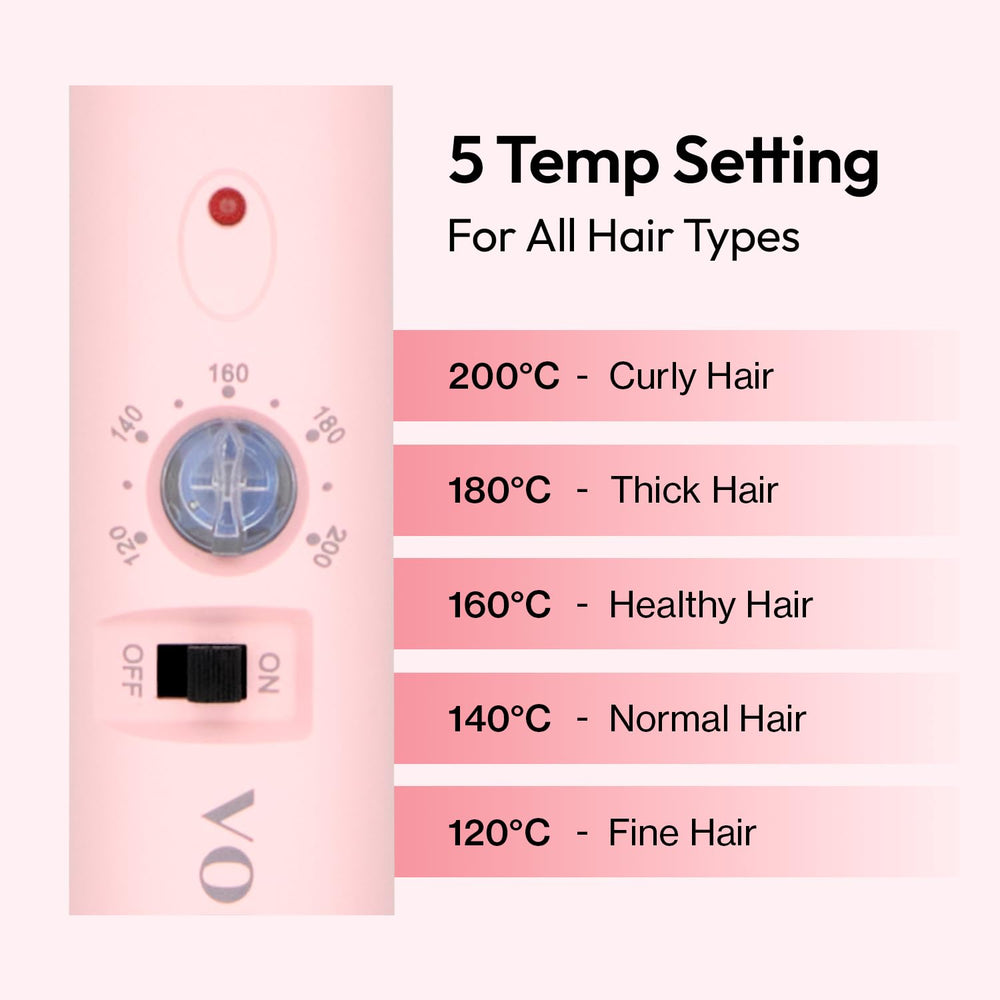 Vodana GlamWave pink dial with five heat settings for versatile looks.