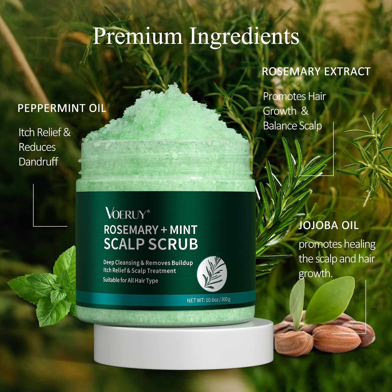 VOERUY rosemary oil drop highlighting plant based scalp care