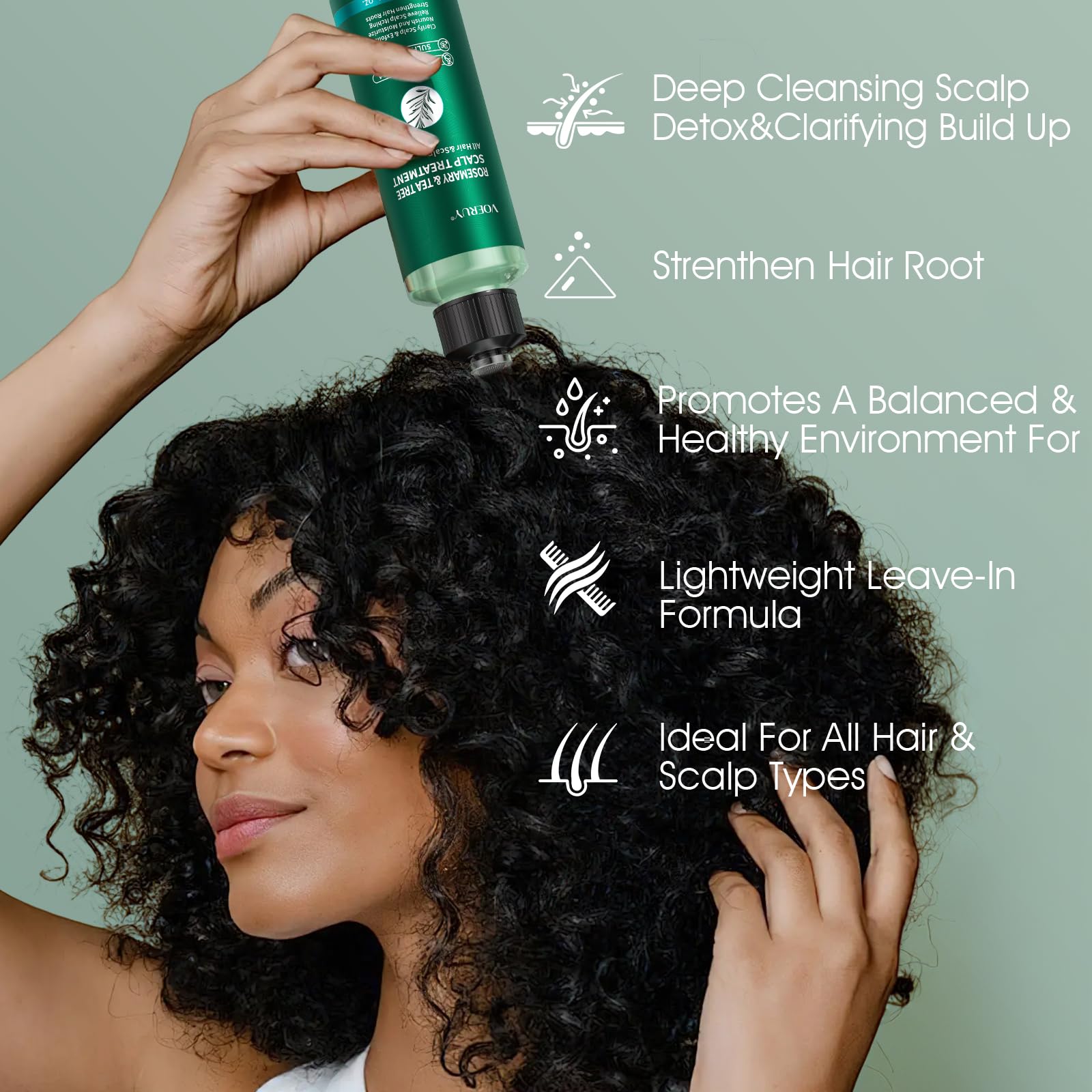 VOERUY Scalp Treatment dispense pump shows easy leave-in application.