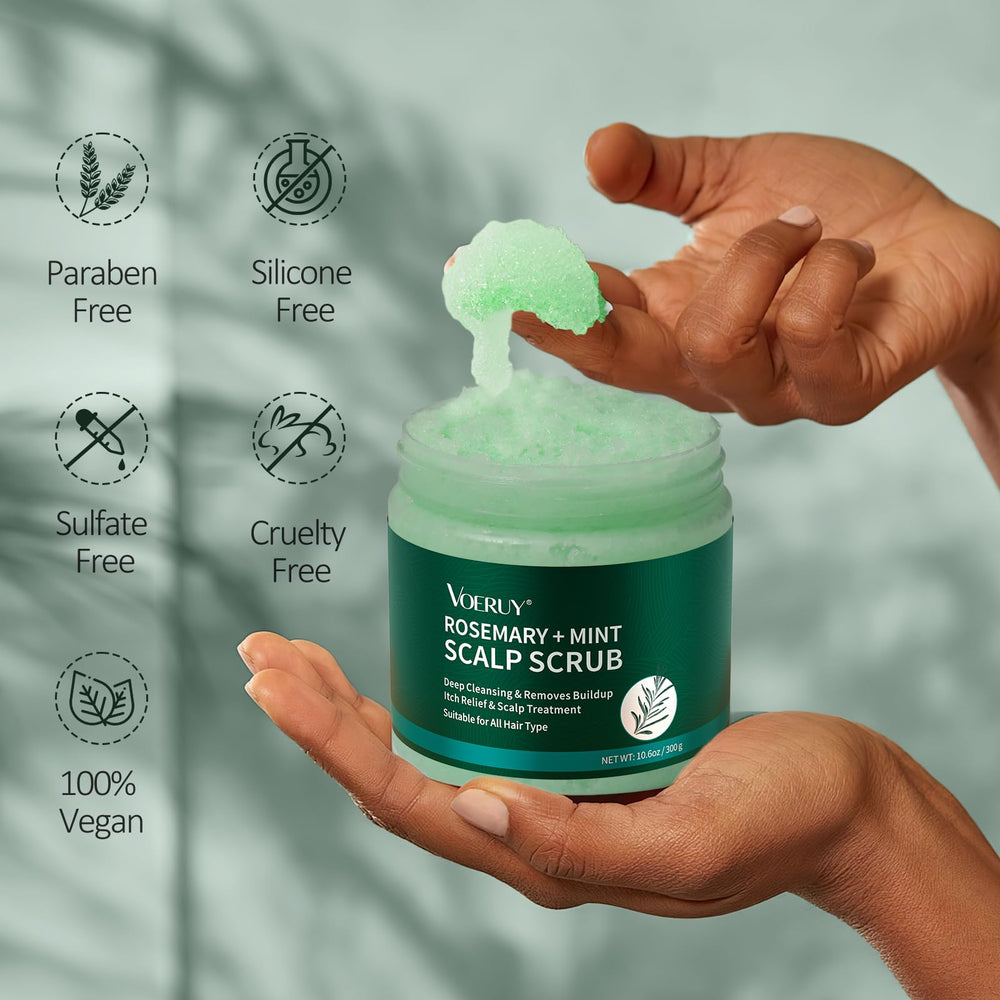 VOERUY sea salt exfoliant particles show gentle texture for cleansed scalp