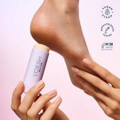 VOESH Heel Repair Duo kit closeup highlights lavender-infused, vegan formulas for soothing foot care.