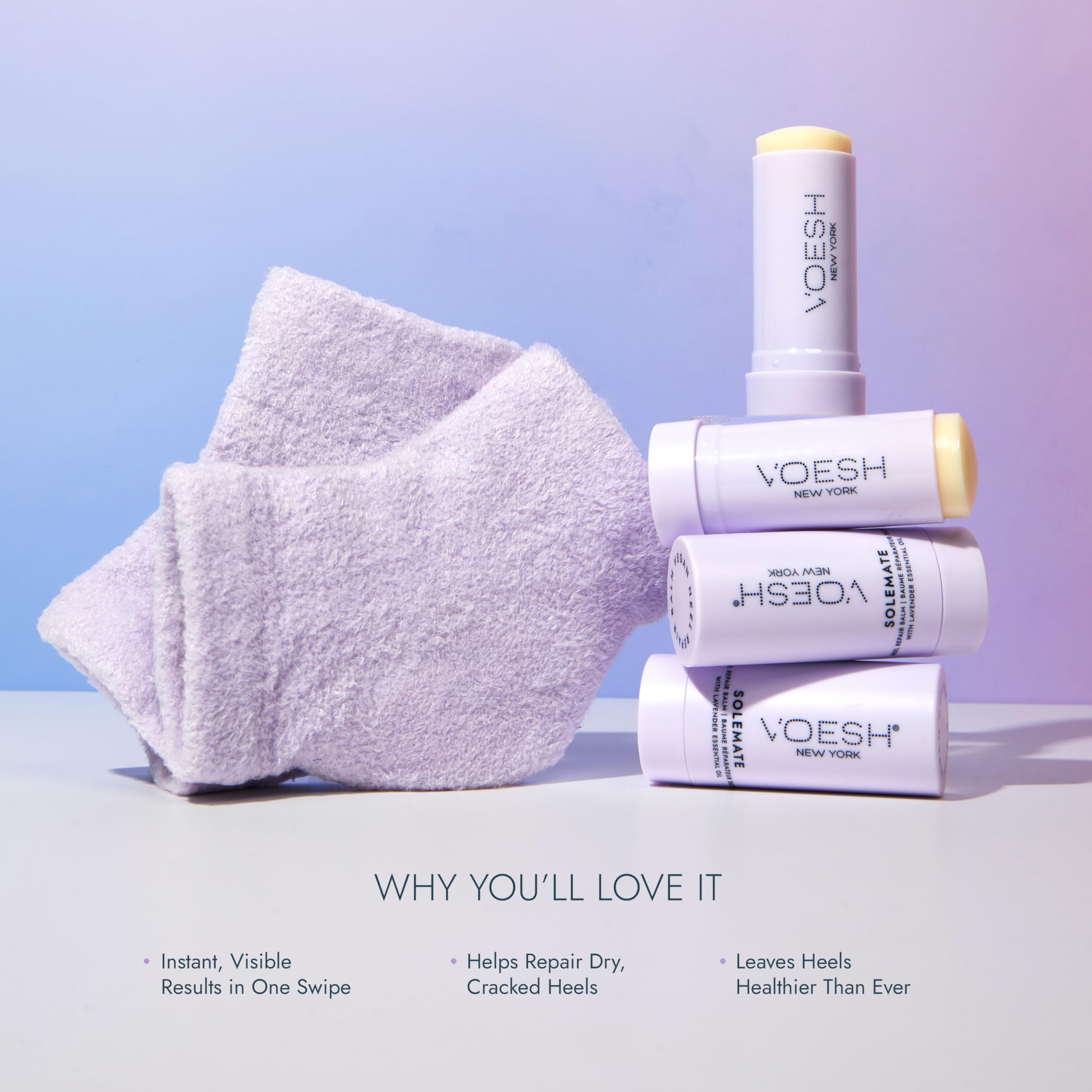 VOESH Moisturizing Heel Socks pack shown flat, reusable up to 50 times for long-term care.