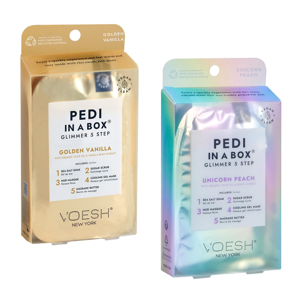 VOESH Glimmer salt soak for at-home pedicure and smoother skin.