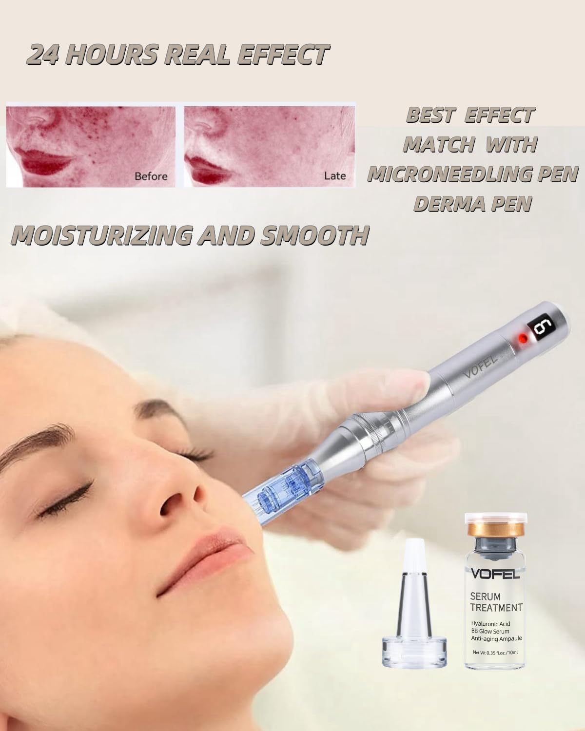 VOFEL serum and dropper on mirror for professional-like hydration.