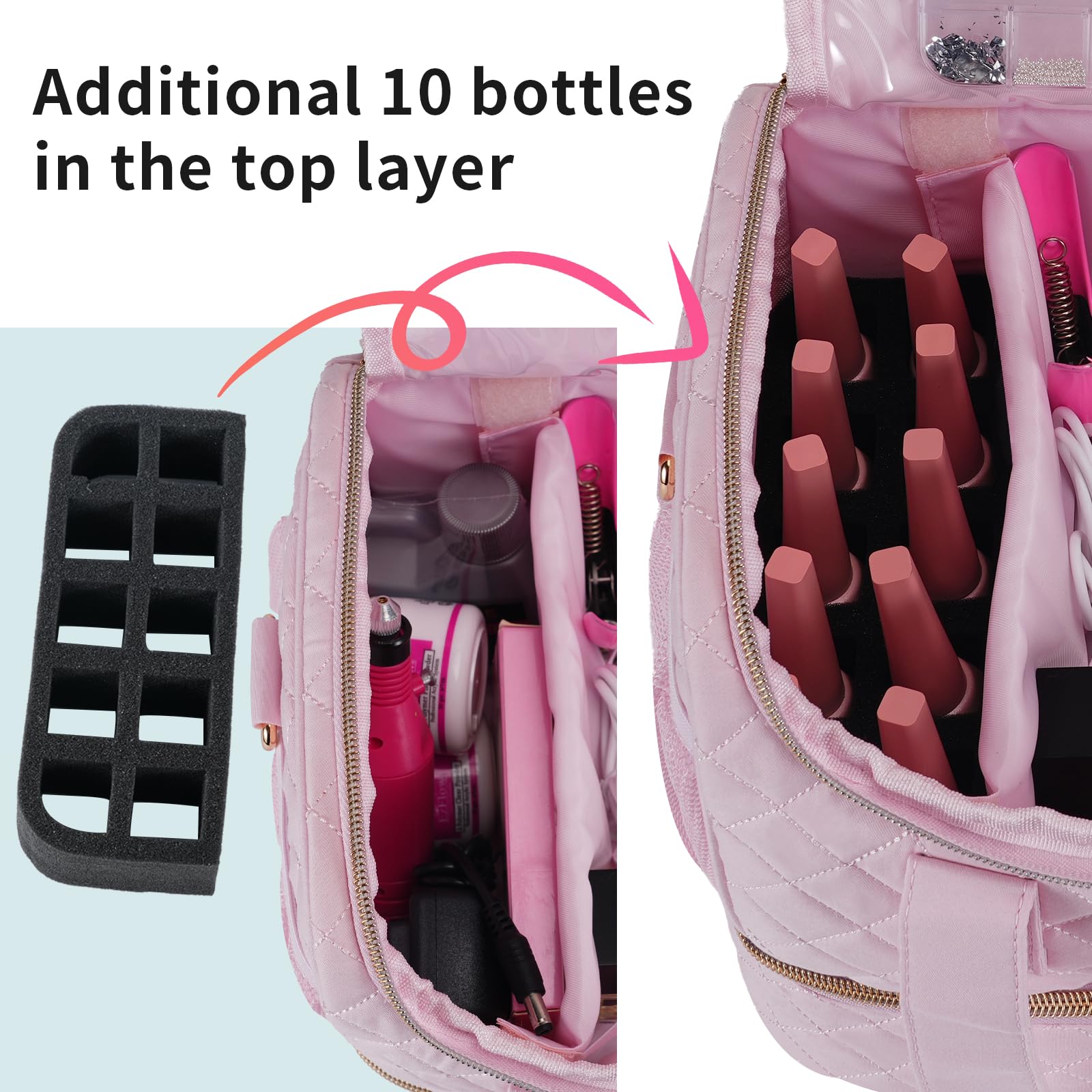 VOFIpremiAm top compartment shows nail dryer fit for convenient mobile setups