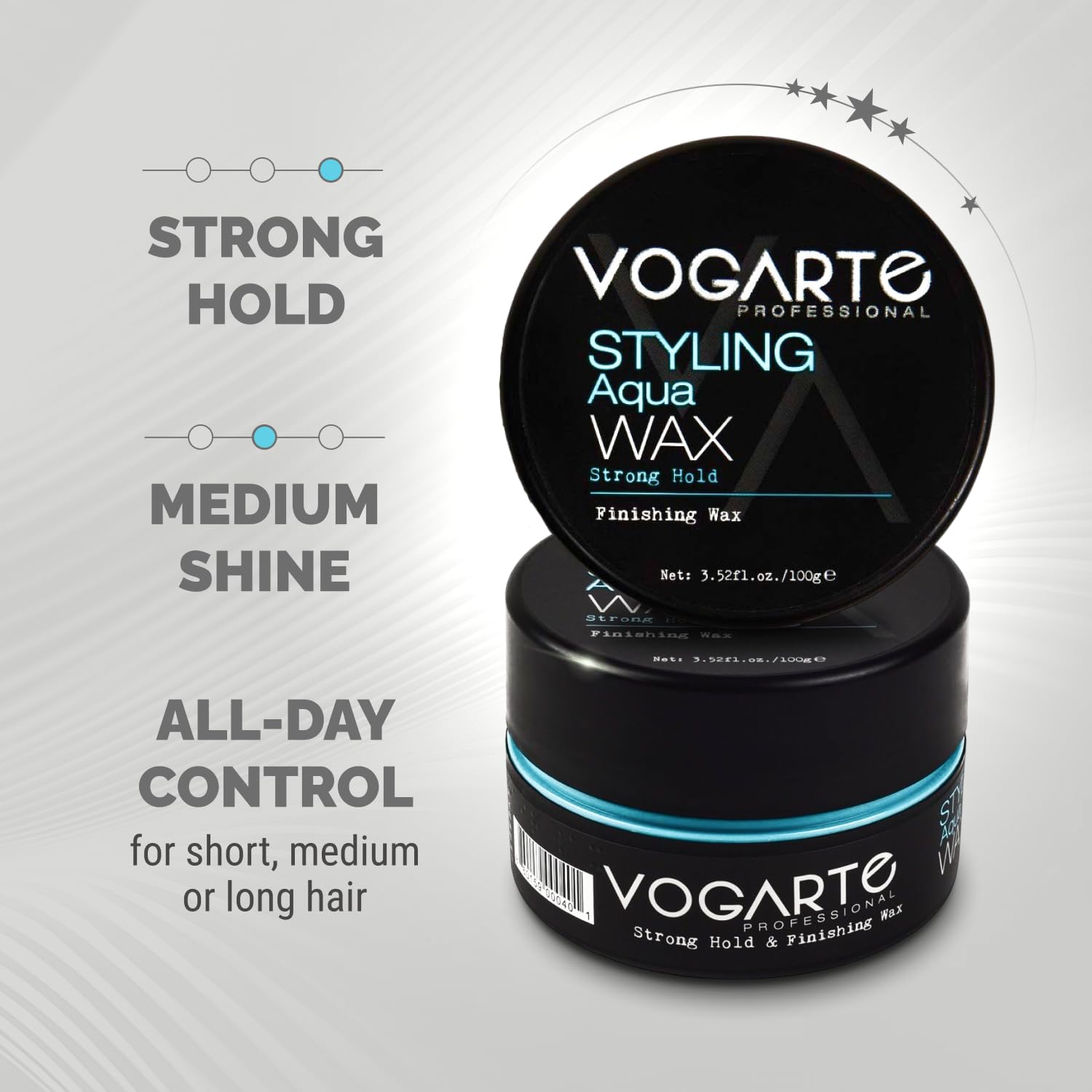 Vogarte Hair Styling slicked-back shows versatile control for polished, professional looks.