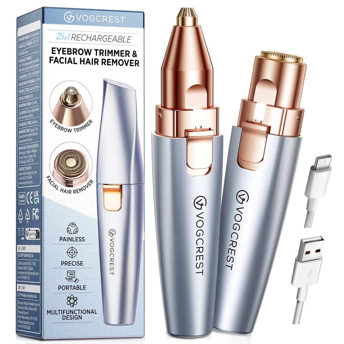 VG VOGCREST Eyebrow and Facial Trimmer sky blue front view for precise brow shaping.