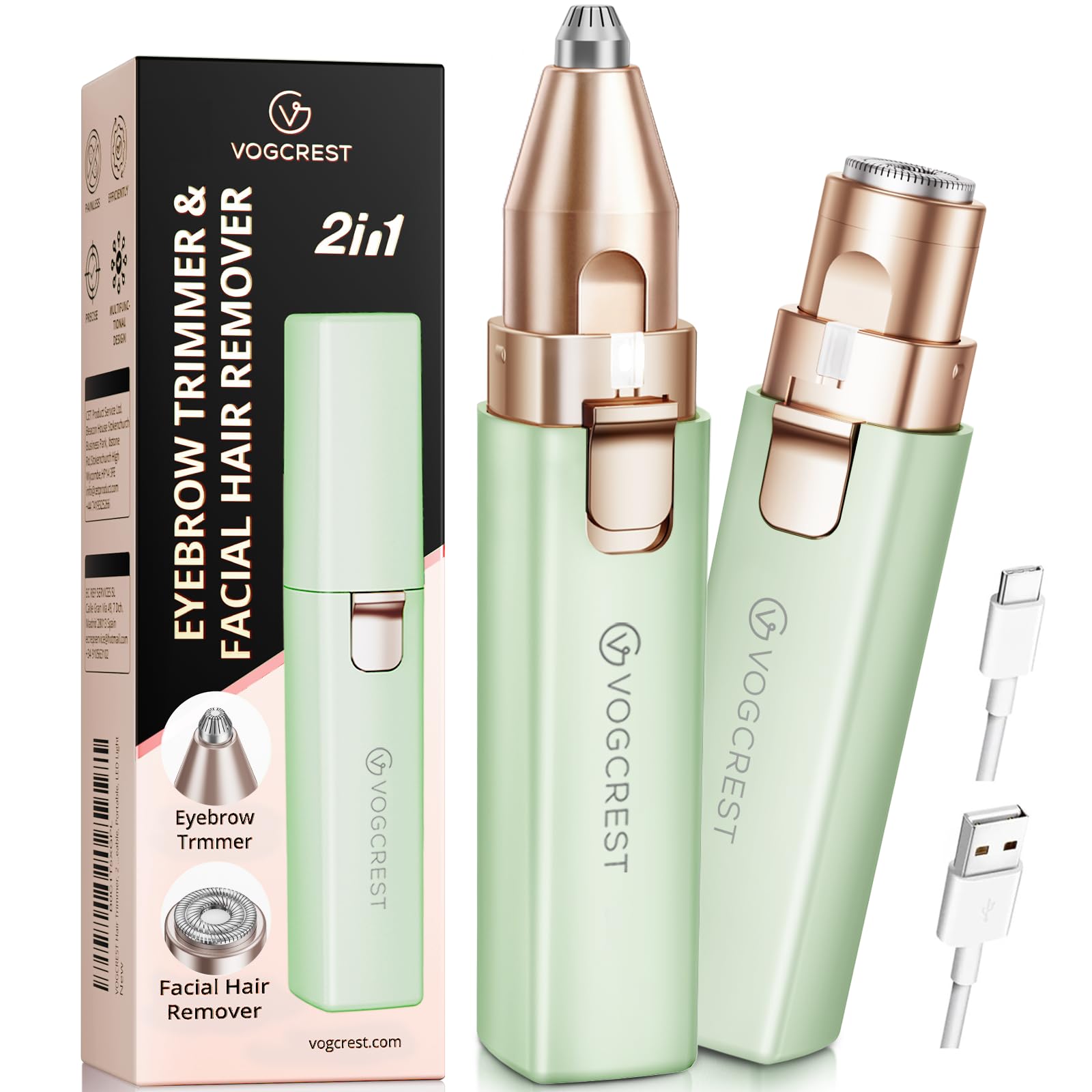 VOGCREST hair trimmer packaging front showing compact travel-friendly design