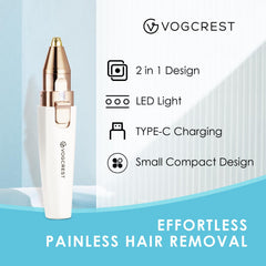 VG VOGCREST-built-in-led-light close-up guides precise hair removal along curves.