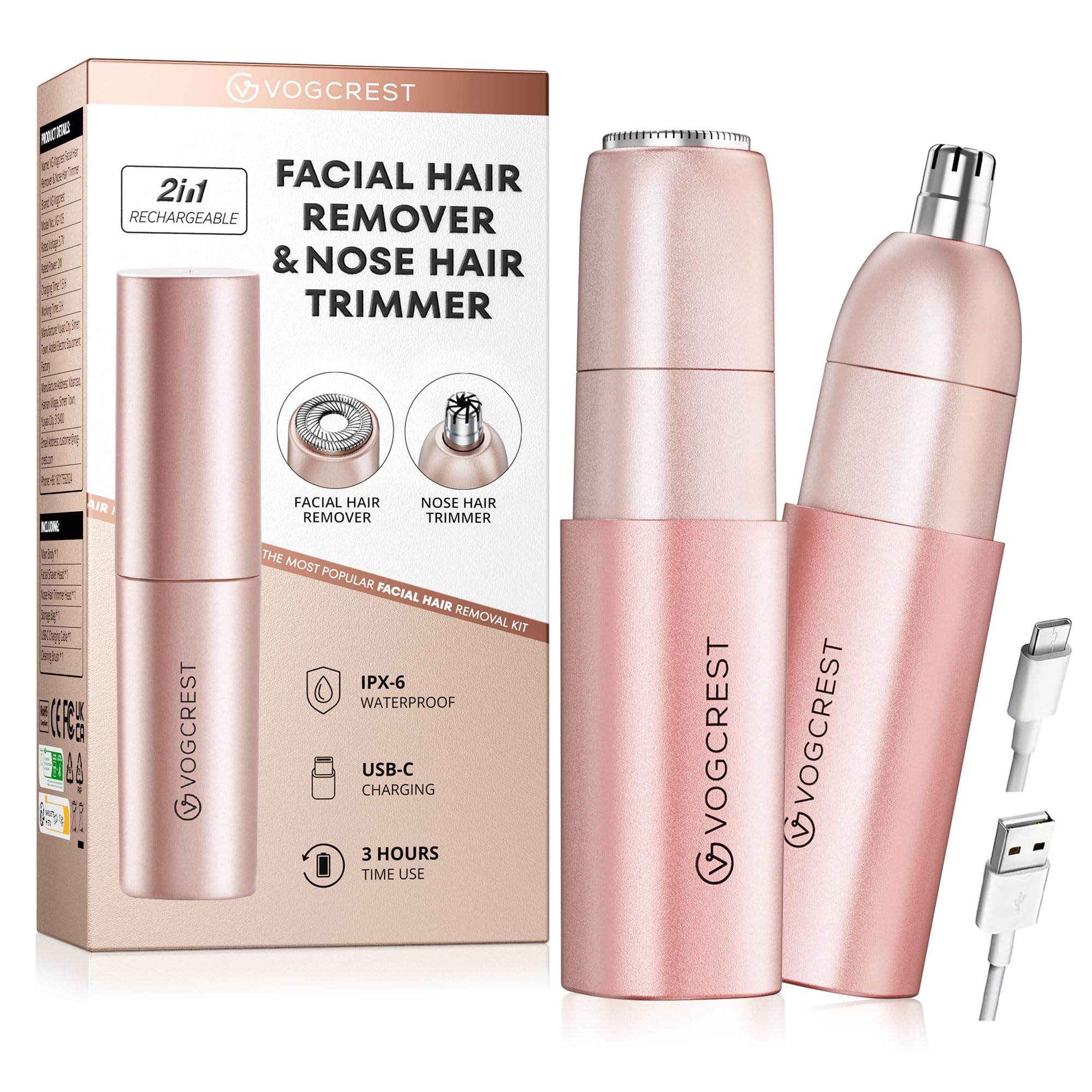 VG VOGCREST Nose Trimmer front view shows compact travel-friendly design.