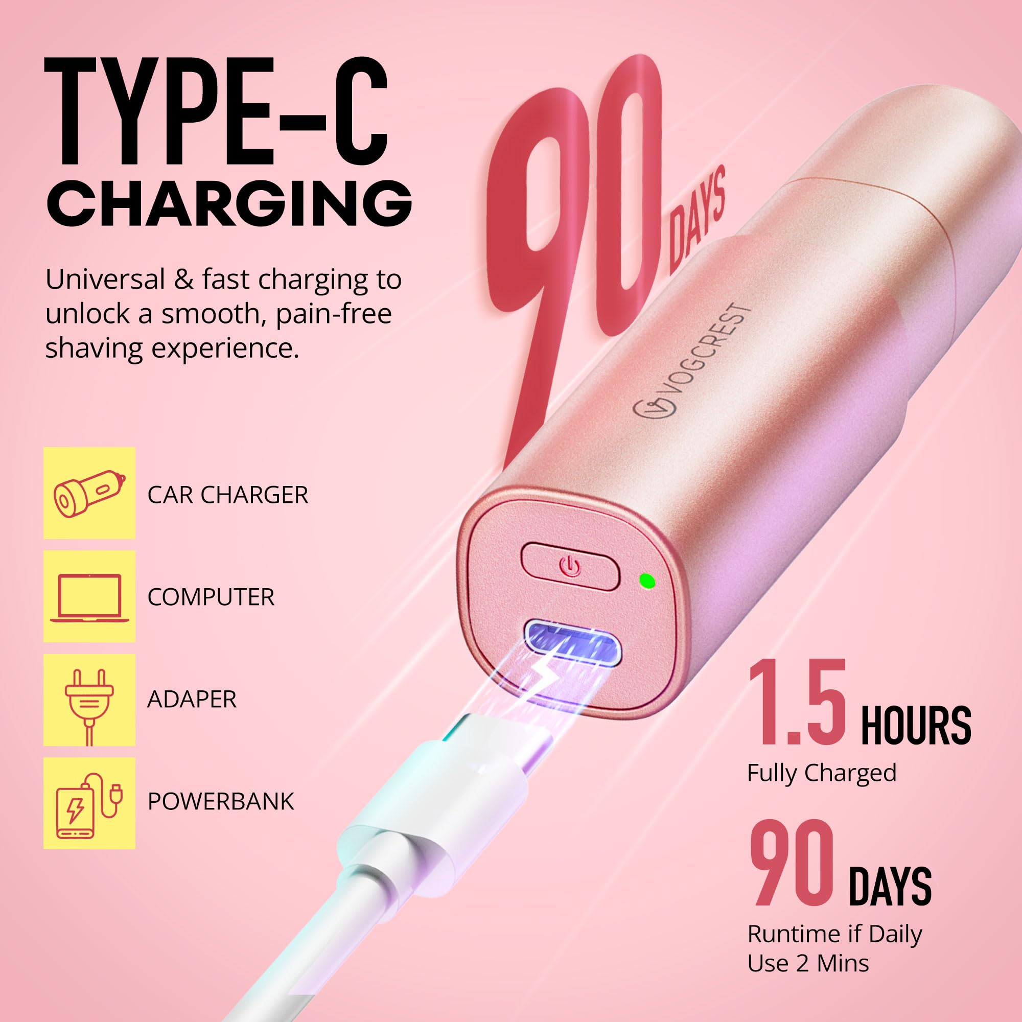 VG VOGCREST Nose Trimmer one-touch operation in cordless use.