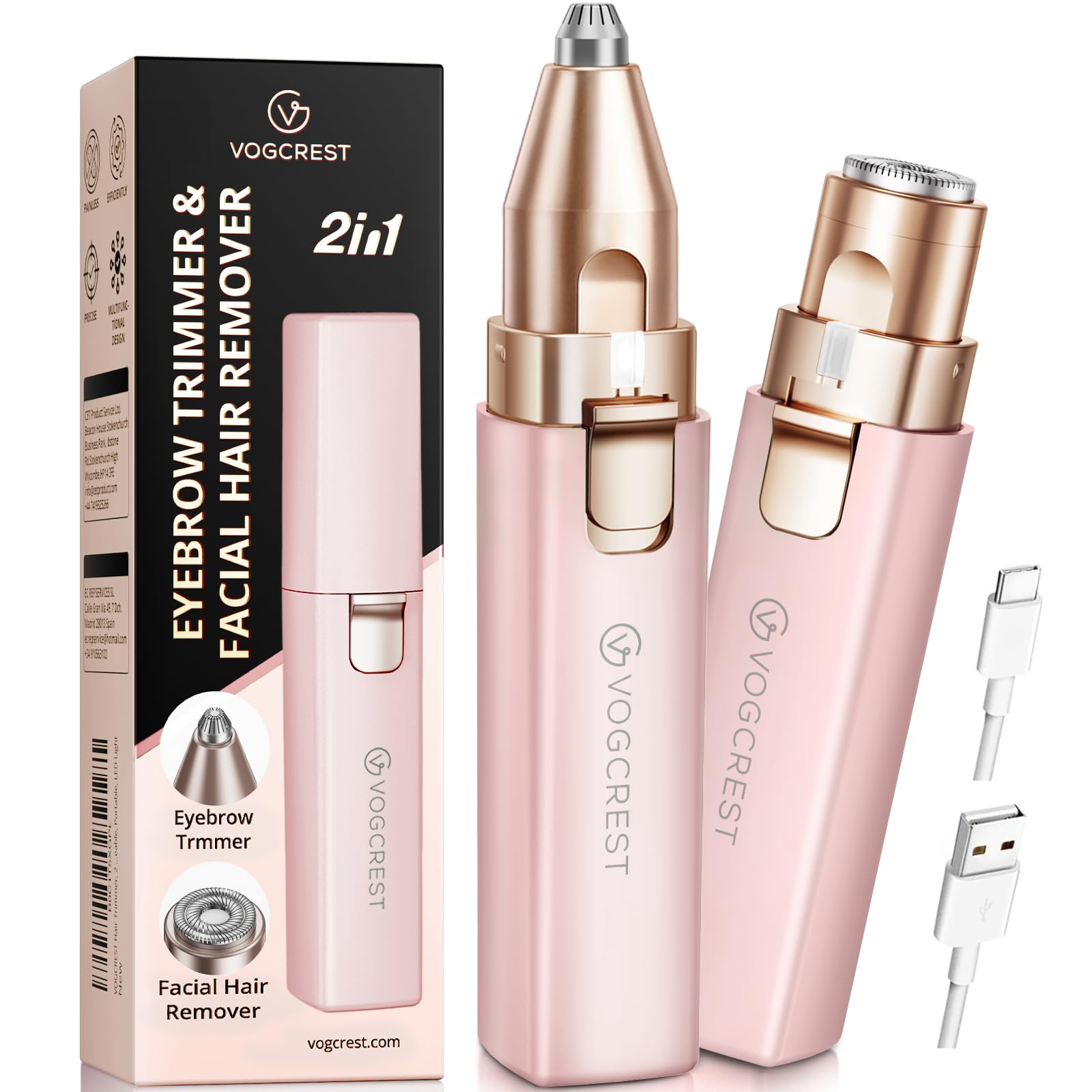 VG VOGCREST rechargeable facial hair remover pink handheld for quick, precise grooming