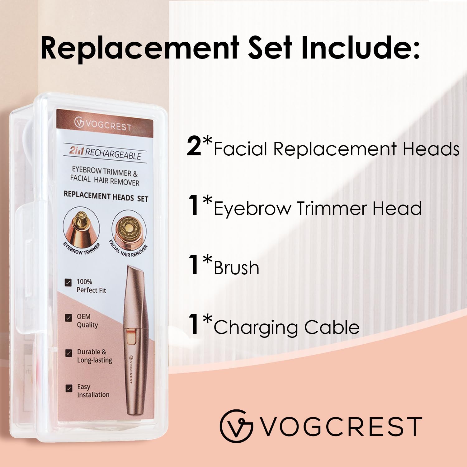 VG VOGCREST titanium-plated head close-up showing skin-friendly trimming capability.