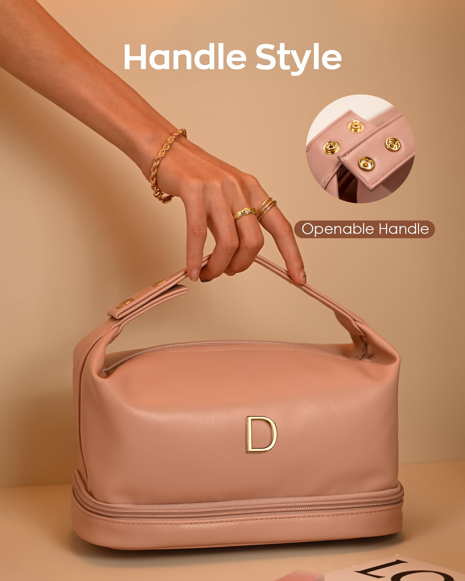 Vogewood double-layer cosmetic bag bottom compartment keeps cosmetics organized on the go