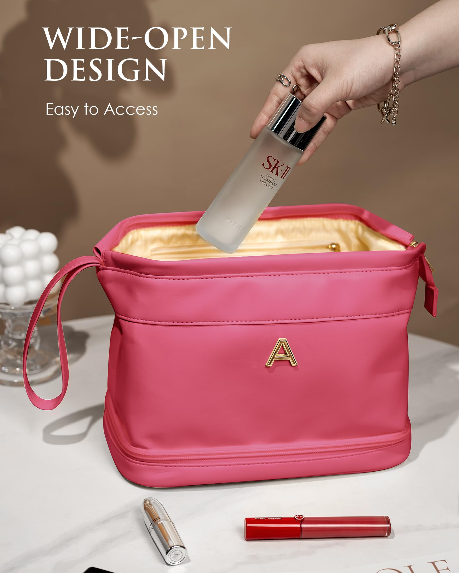 Vogewood makeup bag drawstring organizers add extra flexible storage.
