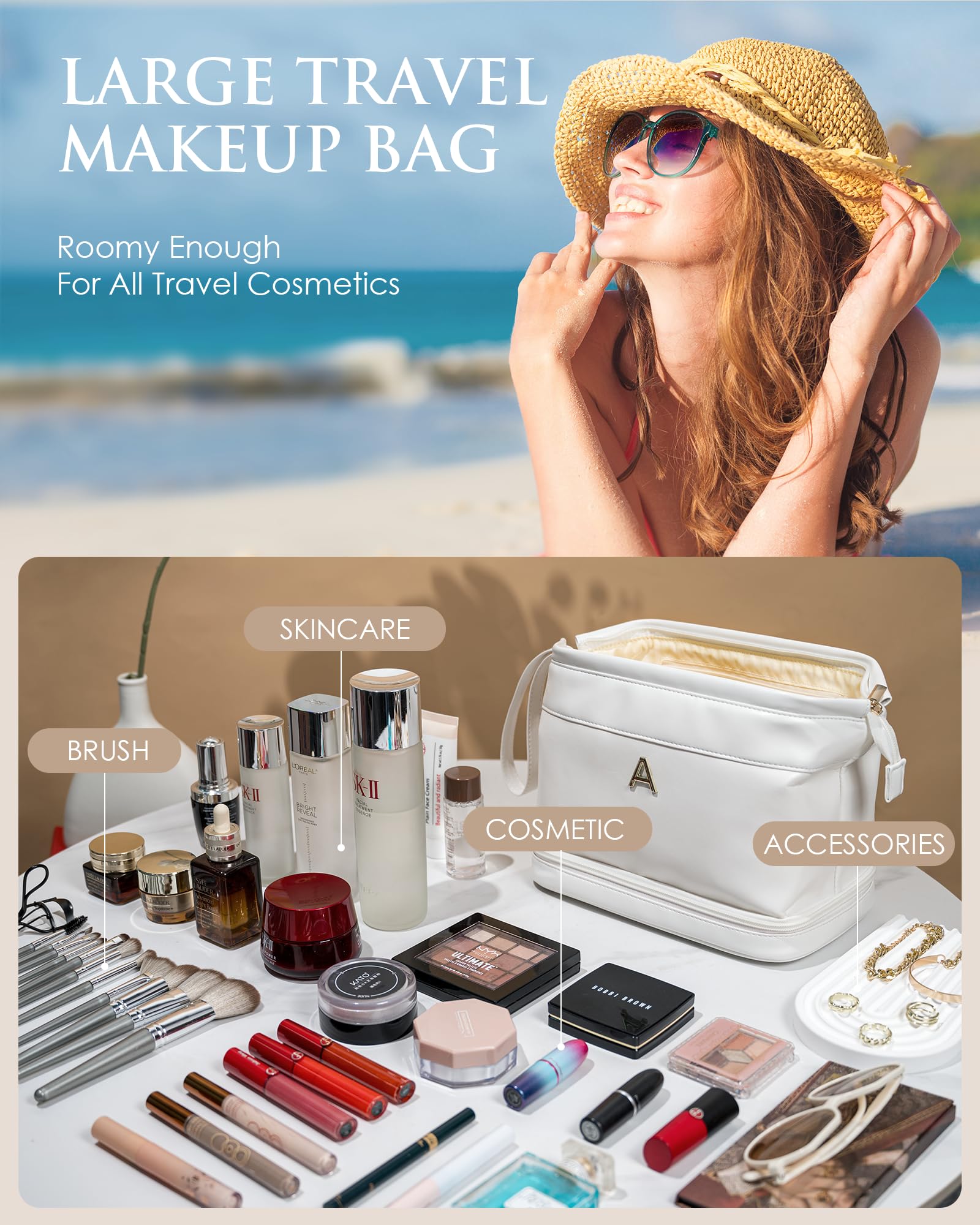 Vogewood lower-compartment keeps eye shadows and brushes organized.