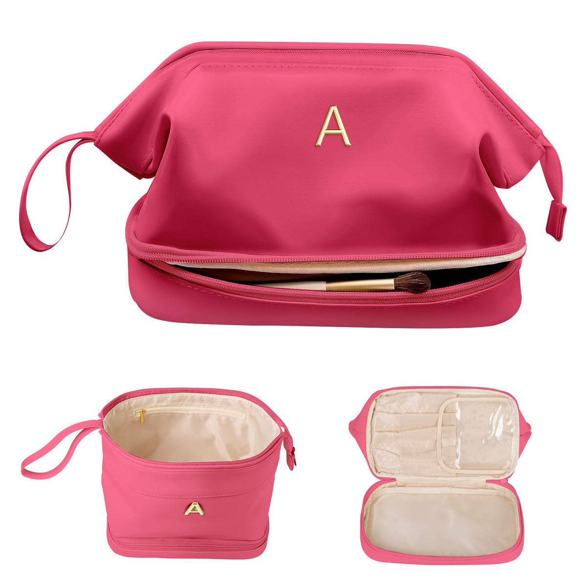 Vogewood makeup bag two-layer design shows organized cosmetics on the go, a great travel companion.
