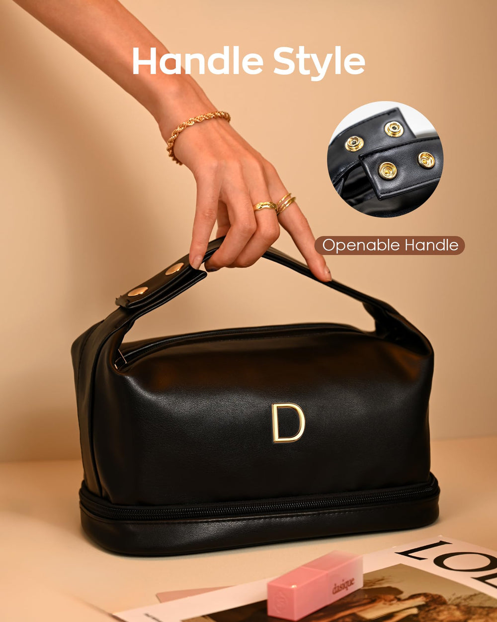 Vogewood makeup bag with handle for easy travel access