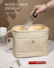 Vogewood makeup brush organizer inside the bag keeps brushes secure.