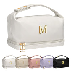 Vogewood monogram makeup bag with double-layer design for organized cosmetics.