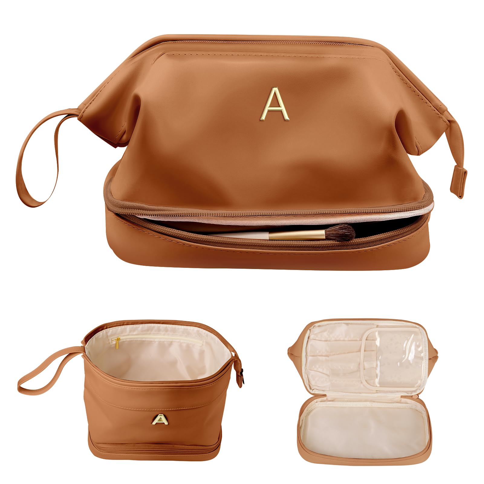 Vogewood monogram makeup bag front view showing personalized style