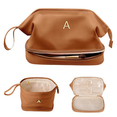 Vogewood monogram makeup bag front view showing personalized style