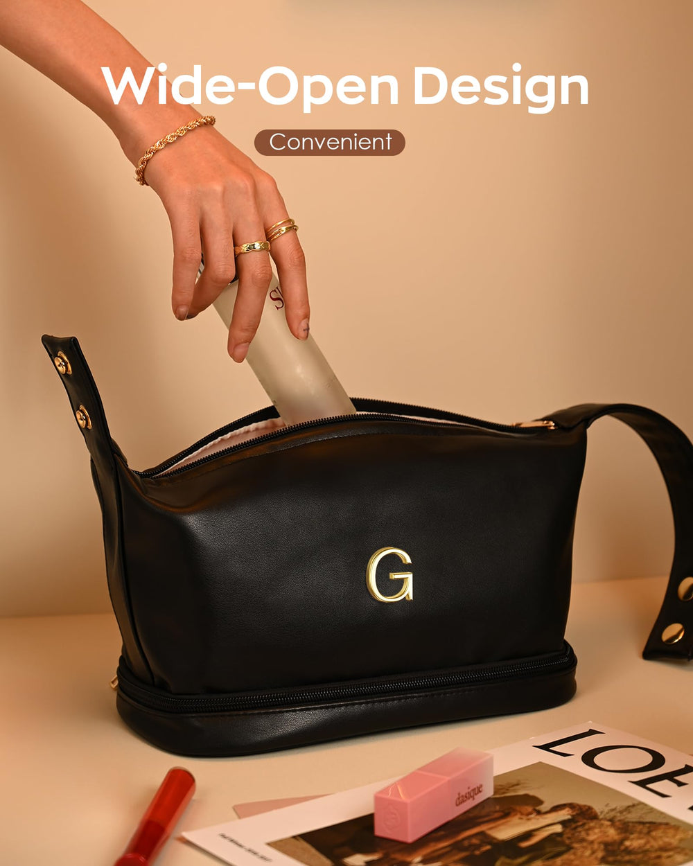 Vogewood premium PU leather toiletry bag protects cosmetics