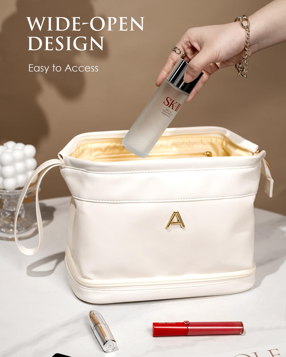 Vogewood waterproof leather travel bag protects cosmetics from splashes during travel