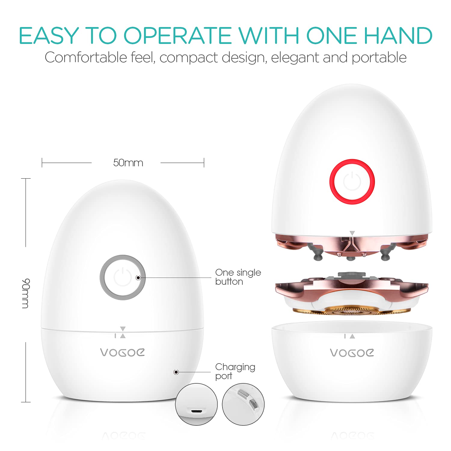 VOGOE ES300 egg-shaped portable design ideal for travel.