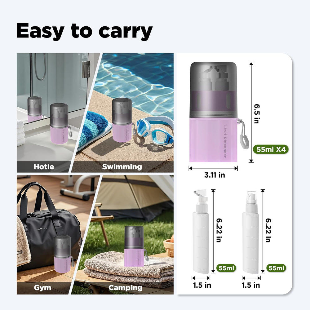 VOGOGE 55ml bottles with adjustable suction cup height for easy reaching on the go.