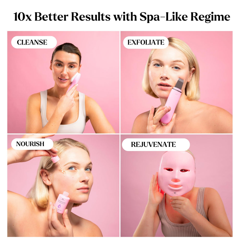 VogueNow Deep facial cleansing brush demonstrates surface-level cleaning compatible with mask routines
