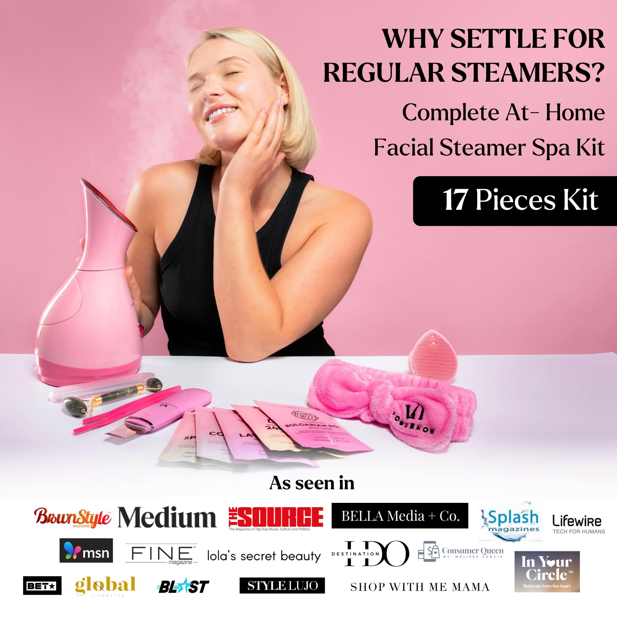 VogueNow nano-ionic steamer action for finer mist and deeper cleansing