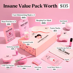 VogueNow spa gifts 20-items kit laid out for a full pampering session