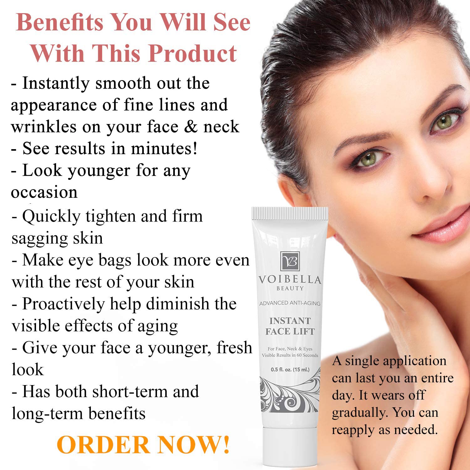VOIBELLA BEAUTY Instant Face Lift Cream dispensing pump for easy application
