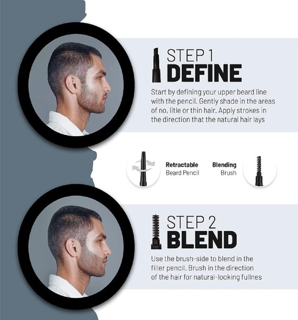 VOID Homme beard pencil filler black waterproof-finish highlights smudge-proof performance in rain or workouts.