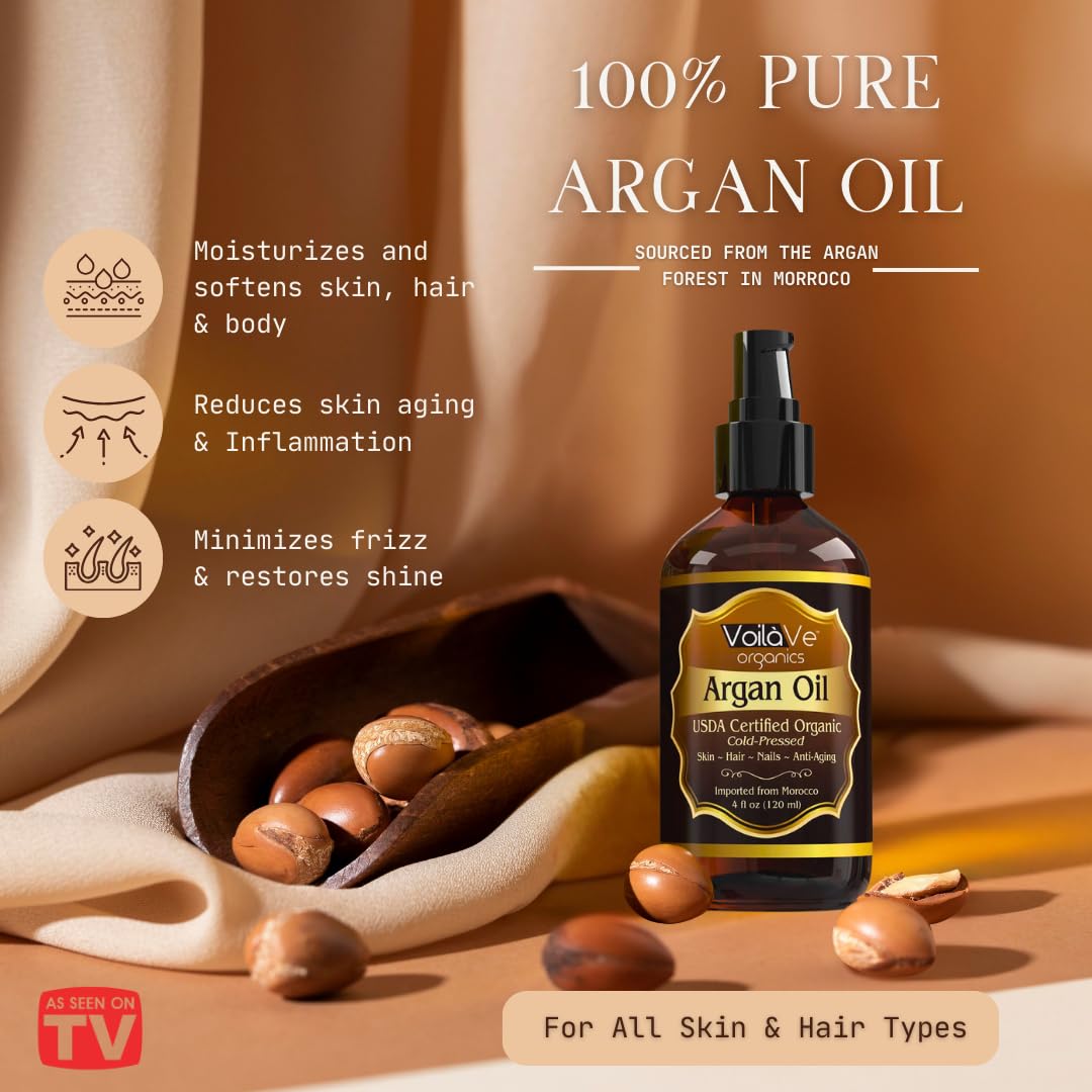 VoilaVe Argan oil pour demonstrates fast absorbing hydration for skin and hair