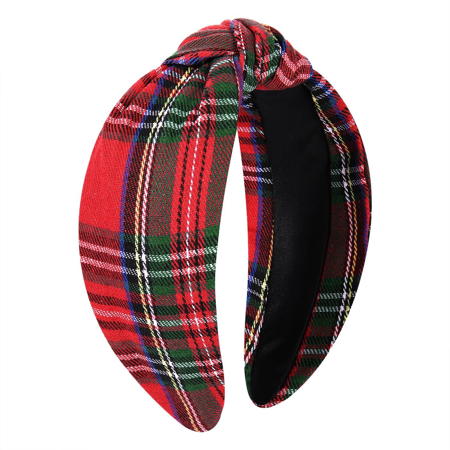 Vokone Christmas headband top knot in red plaid adds festive charm for parties.