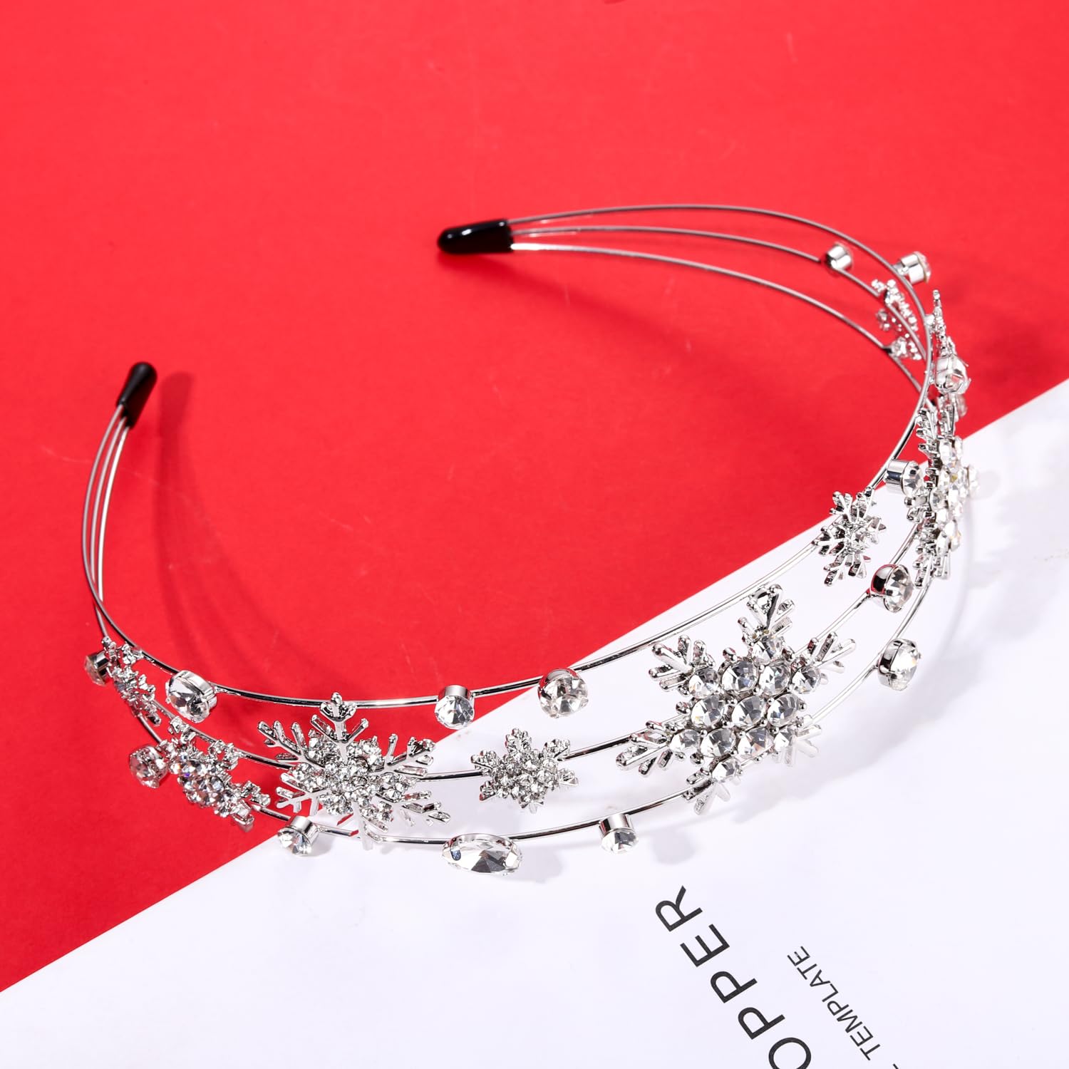 Vokone Snowflake Headband Silver Crystal Detail highlights rhinestone shine for evening events.