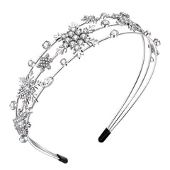 Vokone Snowflake Headband Silver Multi-Layer Front view adds festive sparkle for party styling.