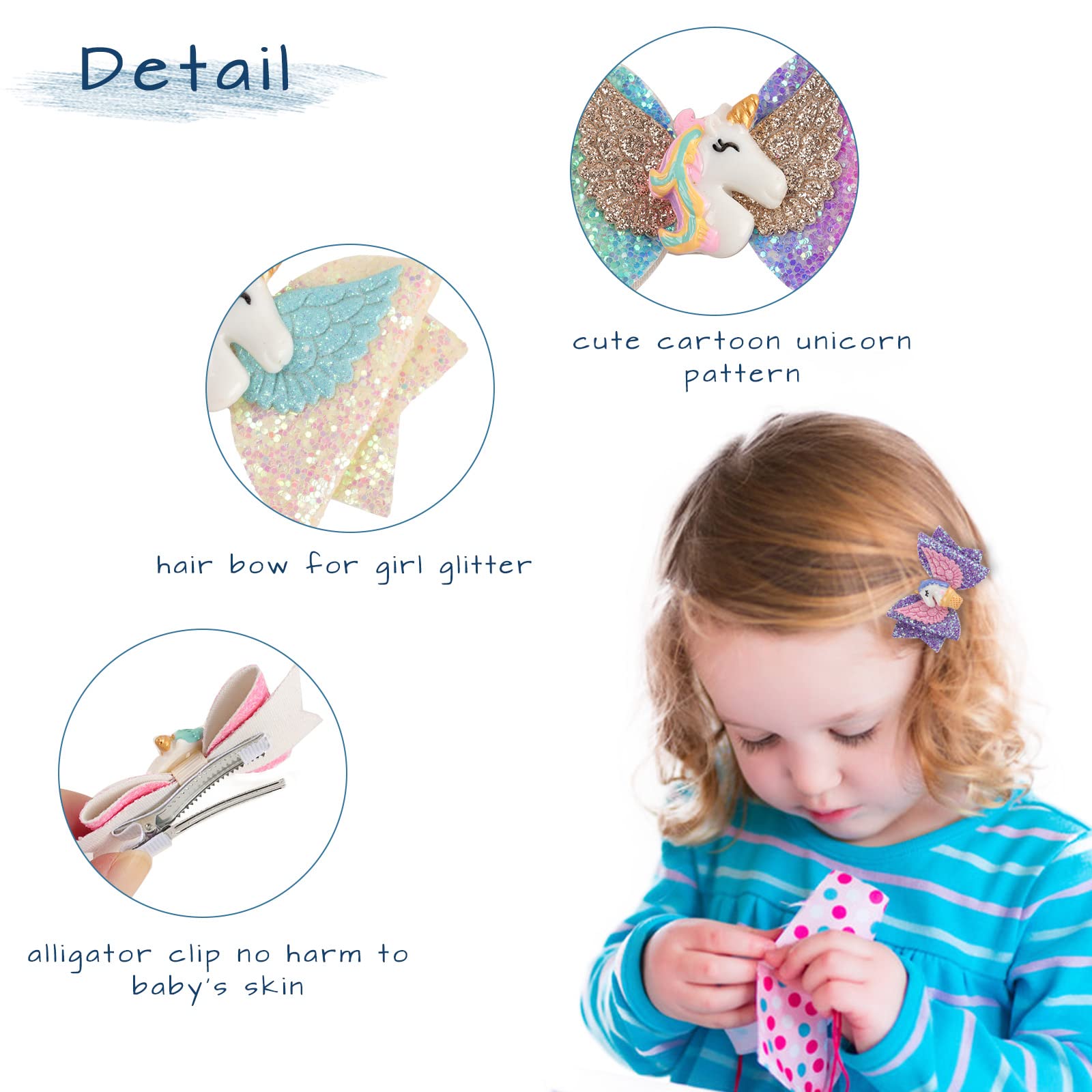 Volepet unicorn bows glitter grosgrain clip enhances party-ready looks.