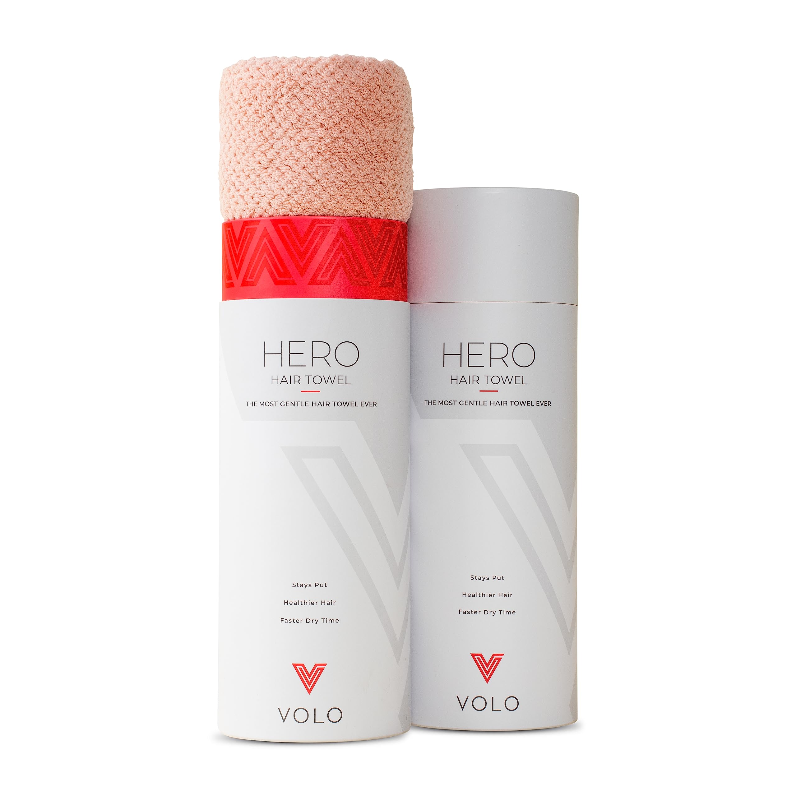 VOLO Hero Cloud Pink Hair Towel fabric closeup shows Nanoweave absorbency for quick drying.
