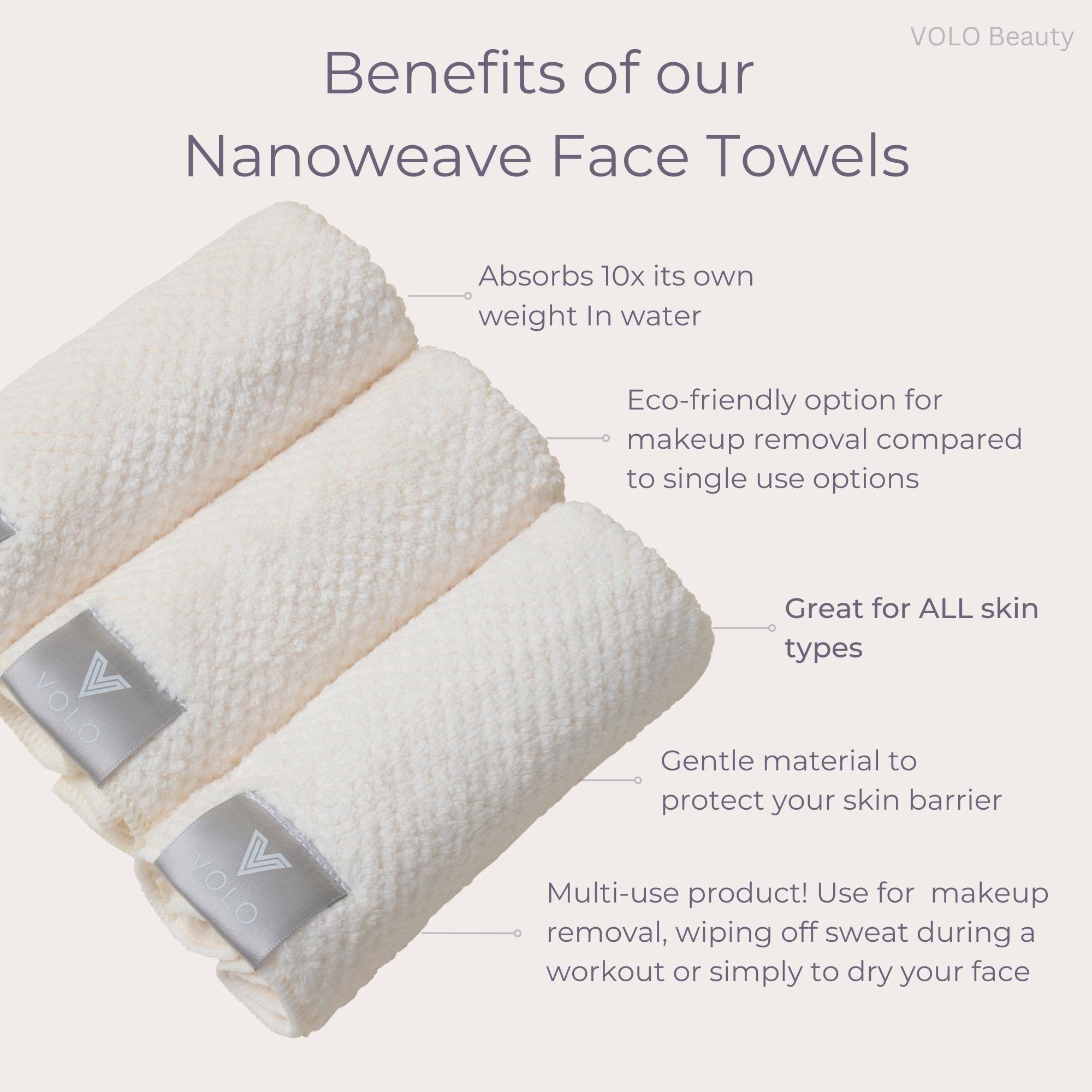 VOLO Hero Luna Gray Face Towel demonstrates high absorbency during makeup removal.