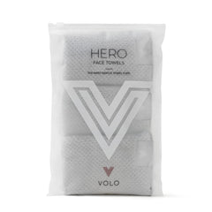 VOLO Hero Luna Gray Face Towel pack closeup highlighting premium absorbency for quick dry.